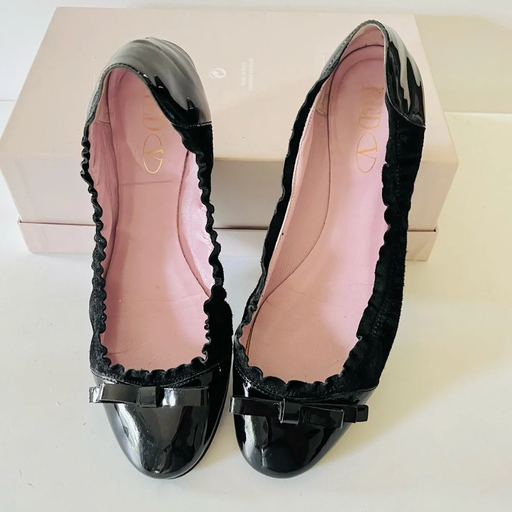 Valentino red black patent and velvet ballet slippers